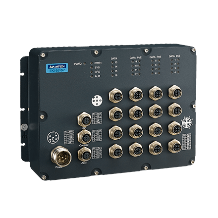 EKI-9516-P0IDH10E - Managed Switch mit 12x Gb- & 4x ByPass-Gb-LAN-Ports mit M12