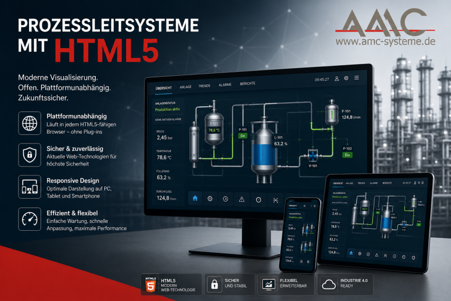Prozessleitsysteme von AMC mit HTML5 (KI generiert)