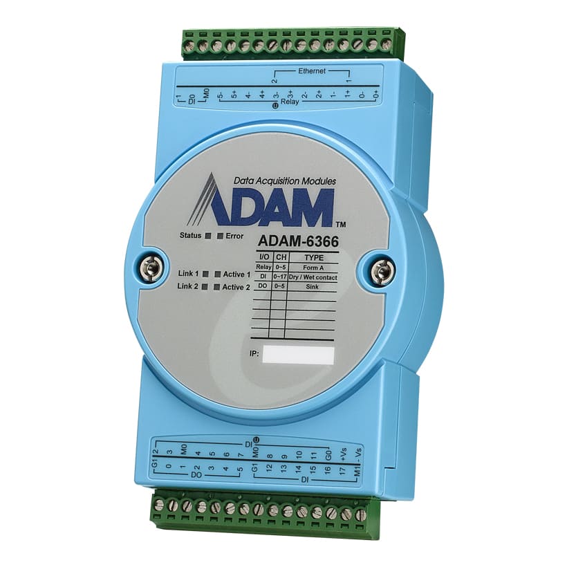 ADAM-6366-A1 - IoT OPC UA Ethernet I/O-Modul 6xRelais und 18xIn/6xOut-Digitale-I/O-Kanaele