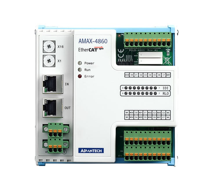 AMAX-4860-AE- EtherCAT Slave Remote I/O Modul mit 8x Digital Eingang und 8x Typ A Relais-Ausgang