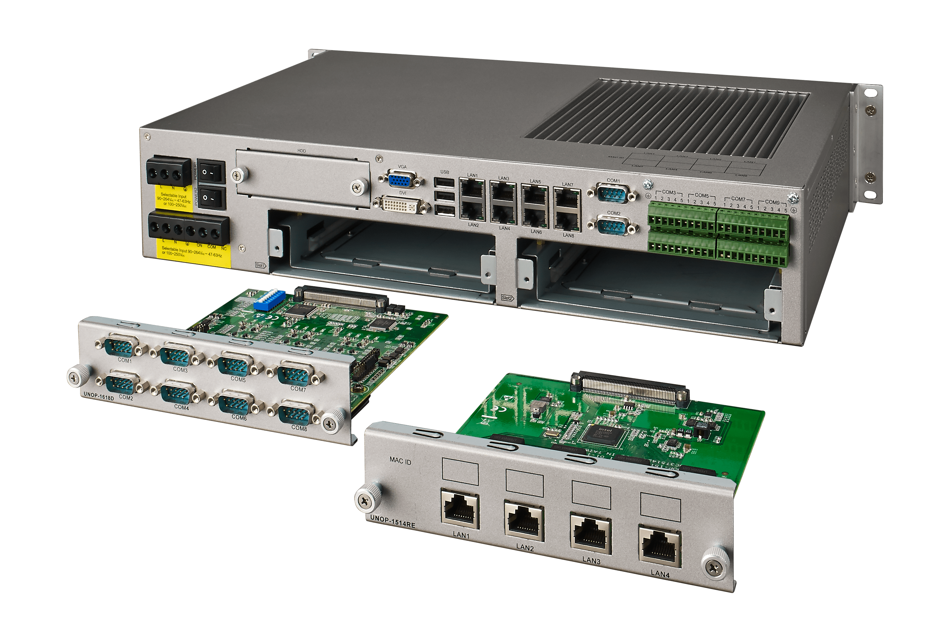 ECU-4784-D55SBE - IEC61850-3 Embedded Rack IPC lüfterlos mit i7-4650U, 8GBRAM,8 LAN,10 COM,2 Slot