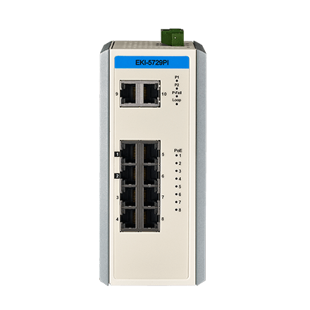 EKI-5729PI-AE - Unmanaged PoE Switch mit 8 Gb mit PoE + 2 Gb LAN Ports für erw. Temp.